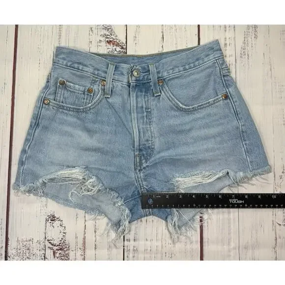 Levi's 501 Cut Off Jean Shorts Women's Sz 24 Button Fly Distressed Premium Denim - Picture 7 of 7